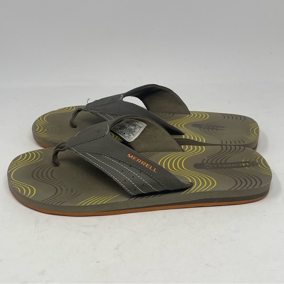Merrell Bungee Cord Flip Flops Sandals Mens 9 Brown Green Cushioned Comfort - Picture 2 of 14